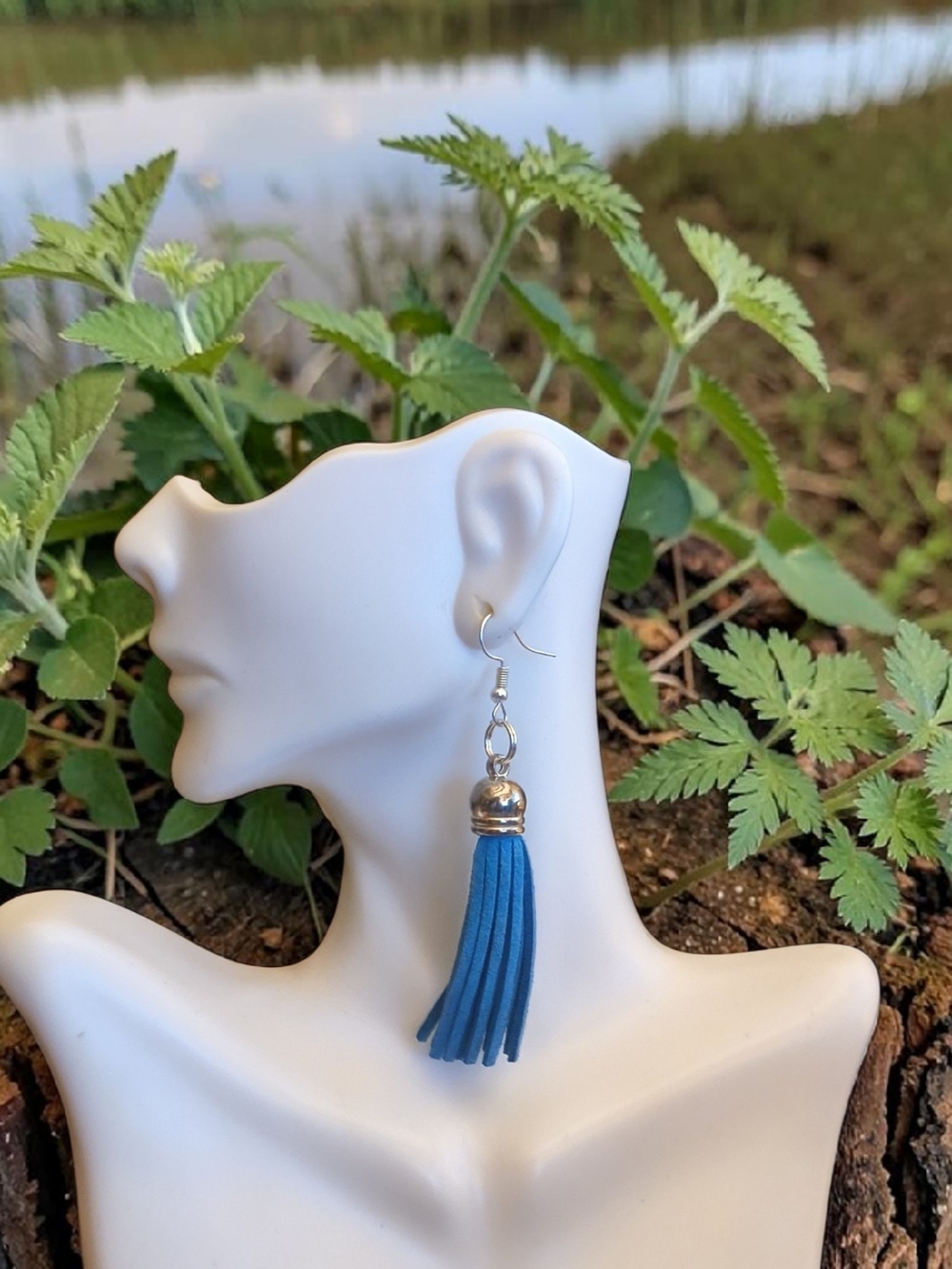 Blue Tassel Drop Earrings